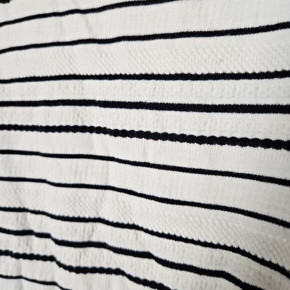 Talbots Top Crewneck Blouse Tie Front 3/4 Sleeve Striped White Black Texture - Picture 6 of 9